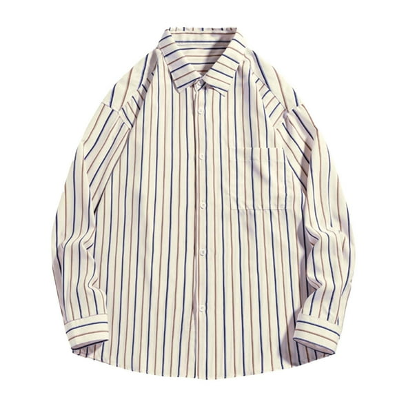 Dagugfen Mens Shirts Button down Long Sleeve Drop Shoulder Loose Lightweight Work Casual Shirts Striped