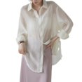 thumbnail image 2 of sunsanly Summer Spring Women Jacket Thin Sunscreen Anti-UV Quick Dry Cooling Solid Color Lapel Single-breasted Lace-up Strap Long Sleeve Shirt Cycling Office Top Blouse, 2 of 8