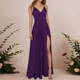 thumbnail image 4 of Purple Wedding Guest Dress Elegant Formal Evening Gown Deep Thigh High Slit Party Dress with Spaghetti Straps for Banquet Stage Performance XXL polyester Women's Formal Dress, 4 of 7