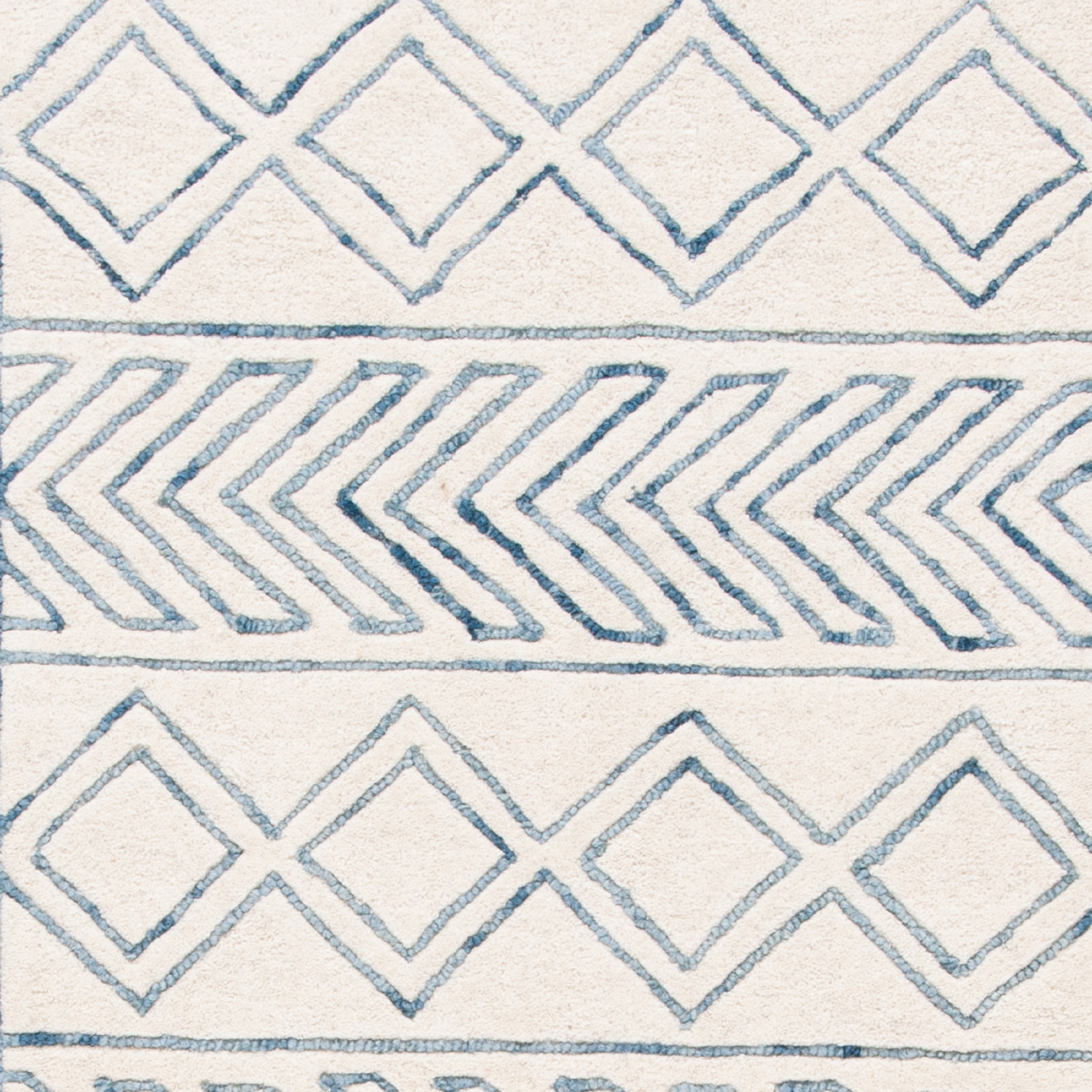 SAFAVIEH Glamour Alan Geometric Wool Runner Rug, Ivory/Blue, 2'3" x 8'