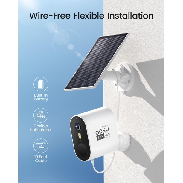 AOSU 5MP Solar Security Cameras Outdoor Wireless, Ultra HD Video