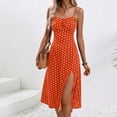 thumbnail image 4 of Hvot&aat Women Spaghetti Straps Vacation Dress Sexy Square Neck Slit Cami Dresses Cute Polka Dots Boho Beach Midi Sundress, 4 of 5