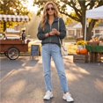 thumbnail image 6 of Womens Fall Zip Up Sweatshirts No Hood Oversized Casual Classic Long Sleeve Collar Full Zipper Jackets with Pockets Dark Gray L, 6 of 9