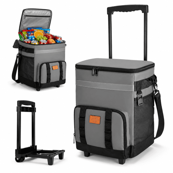 60-Can Large Wheeled Rolling Cooler Bag, Leakproof Insulated Soft Ice Chest for Outdoor Use