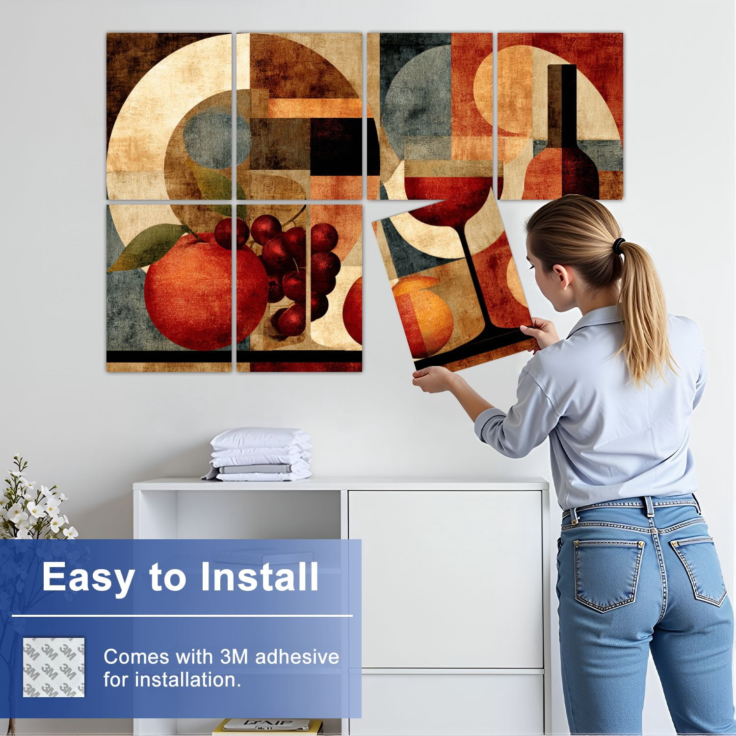 8 Pack Art Acoustic Panels Wine Glass Still Life Abstract Bar Wine Bottle Two Wine Glasses Self Adhesive Sound Absorbing Panels for Home Office Studio Media Room 48"x32"