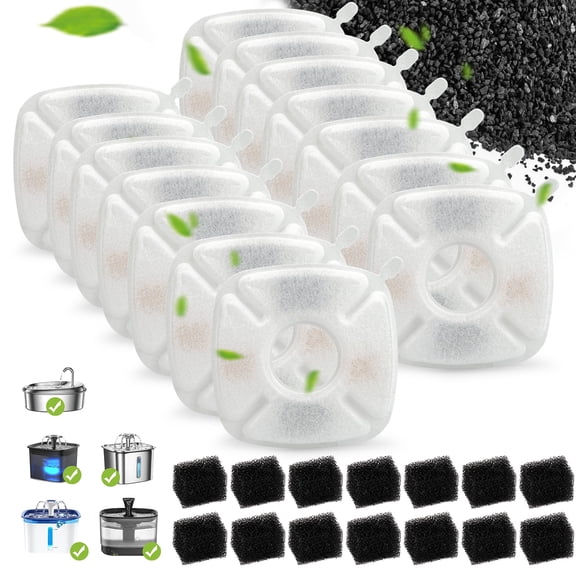 Lingsida 14pcs Cat Dog Water Fountain Filters Fits for Ophanie Veken 67/108/135oz, Pet Dispenser Sponges Filter Replacement