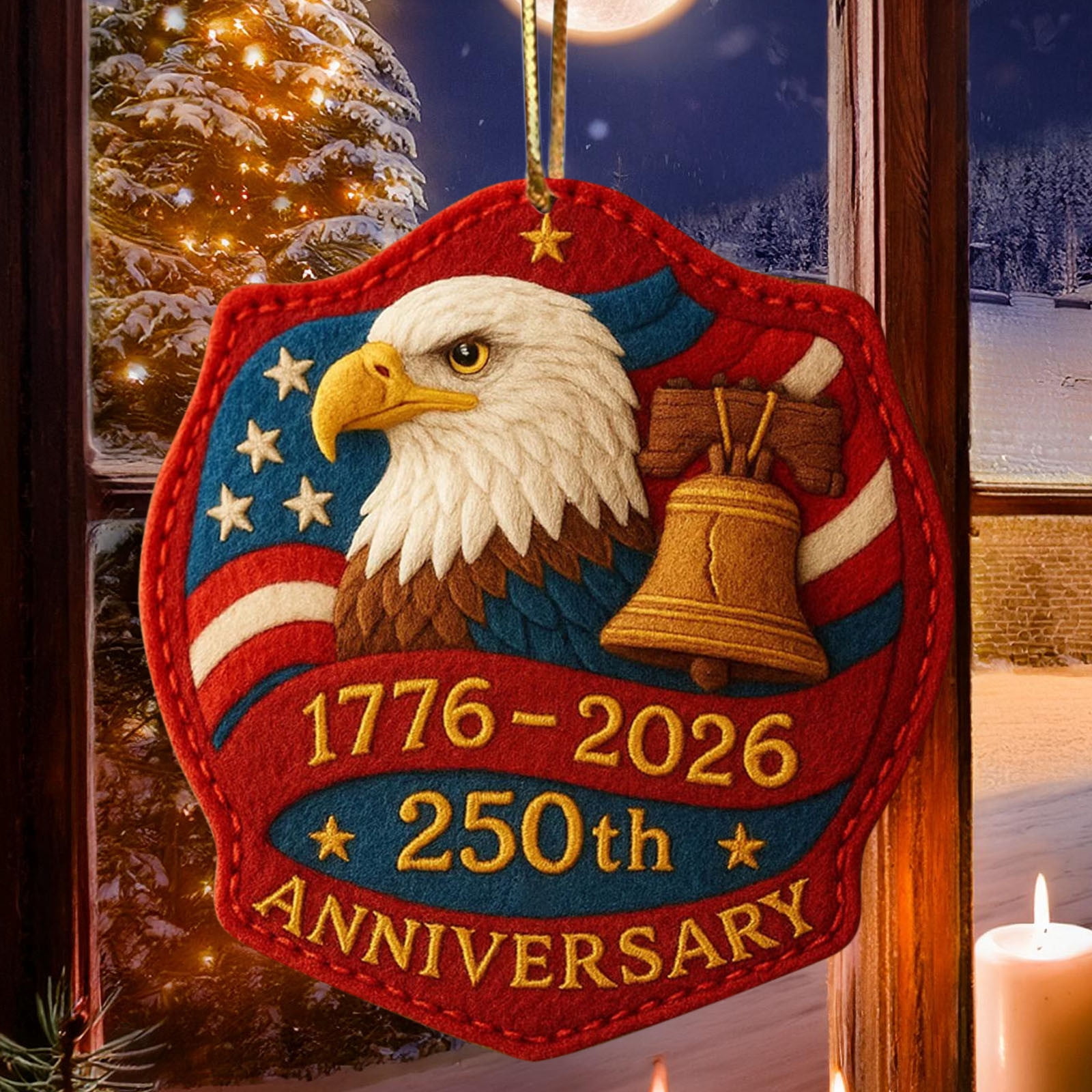 United States 250th Anniversary Ornaments, 250th Anniversary Acrylic Christmas Ornament – 1776-2026 Red & Gold Patriotic Christmas Tree Hanging Decor, Shatterproof Holiday Ornament Gift (2PCS)