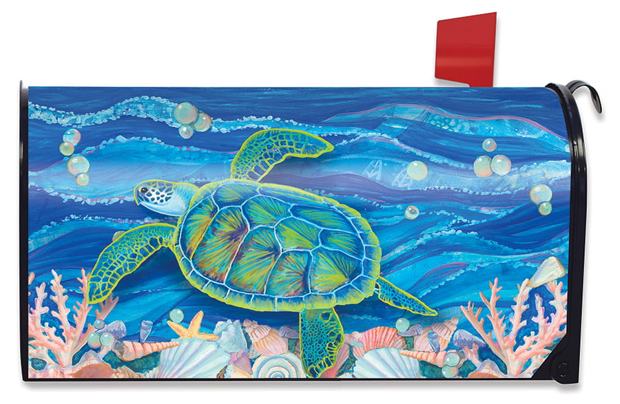 Sea Turtle Glow in The Dark Durable Mailbox Covers Standard Size Magnetic Mail Wraps Cover Letter Post Box Ybrktl15- 21x18 in