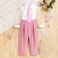 thumbnail image 3 of Ugoldhm Little Girls Fashion Suit Set Mesh Sleeve T Shirt, Pink Tie and Pleated Pant Cute Dressy Clothes, 3 of 8