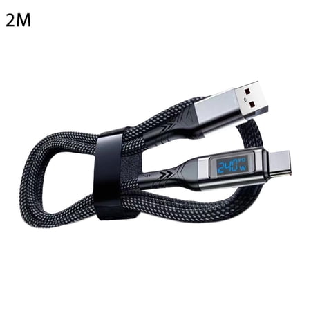 240W USB-C Charging Cable, Braided Type-C Data Cable with Digital Wattage Display for Fast Charging Laptops Phones