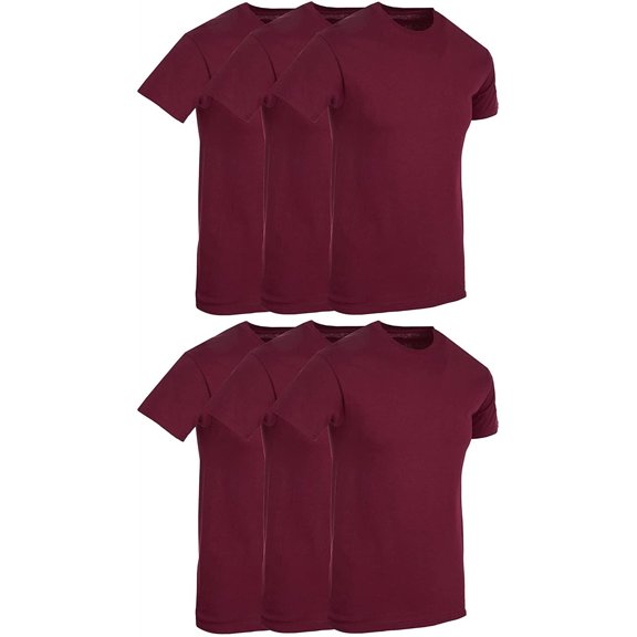 BILLIONHATS 6 Pack Men's Solid Colors Cotton T-Shirts Short Sleeve Lightweight Tees, Bulk (Maroon, X-Large)