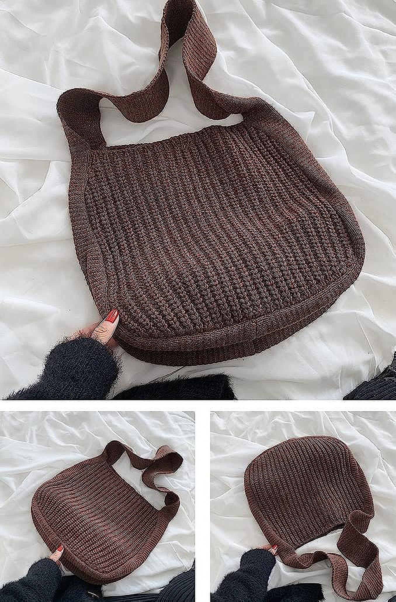 Kukuzhu Large Crochet Tote Bag for Women Casual Hobo Bag Shoulder Bag Retro Knitted Purses Handbag Beach Travel Tote Bag