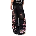 thumbnail image 4 of Mrmall Mens Baggy Wide Leg Jeans Flower Embroidered Loose Fit Y2K Hip Hop Streetwear Denim Pants, 4 of 6