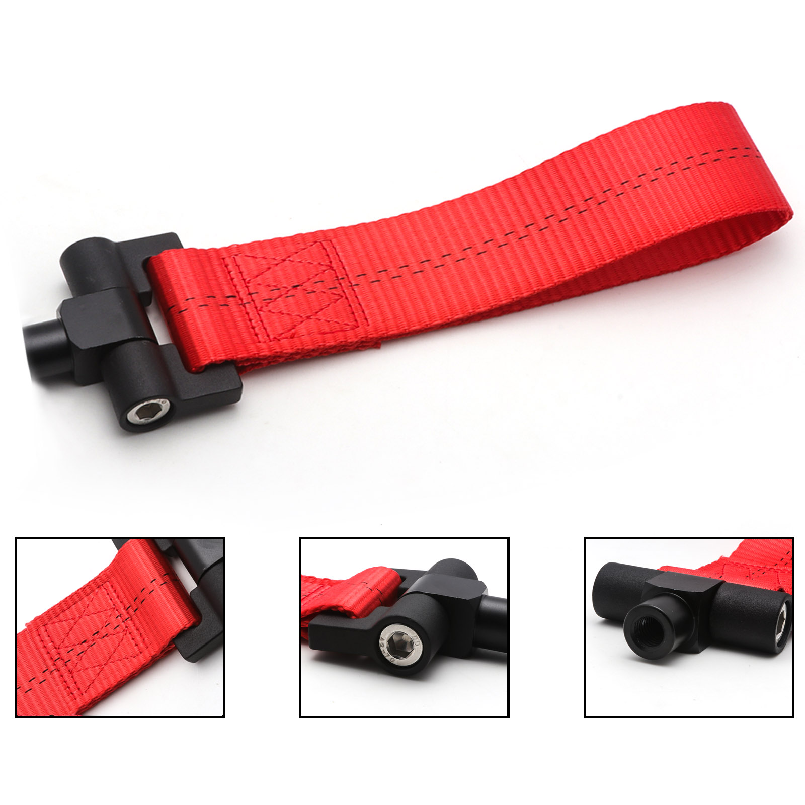Xotic Tech Red JDM Style Tow Hole Adapter with Towing Strap for