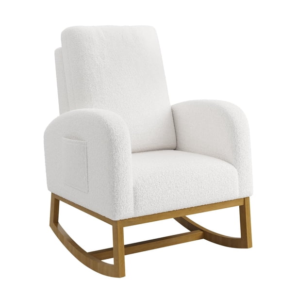 QinaQin Sillón mecedora para lactancia, tapizado chenille suave, respaldo alto y bolsillo lateral, ideal para nursery, sala o recámara