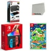 Nintendo Switch OLED Console Neon Red & Blue with Yoshi's Crafted World, Accessory Starter Kit and Screen Cleaning Cloth Bundle
