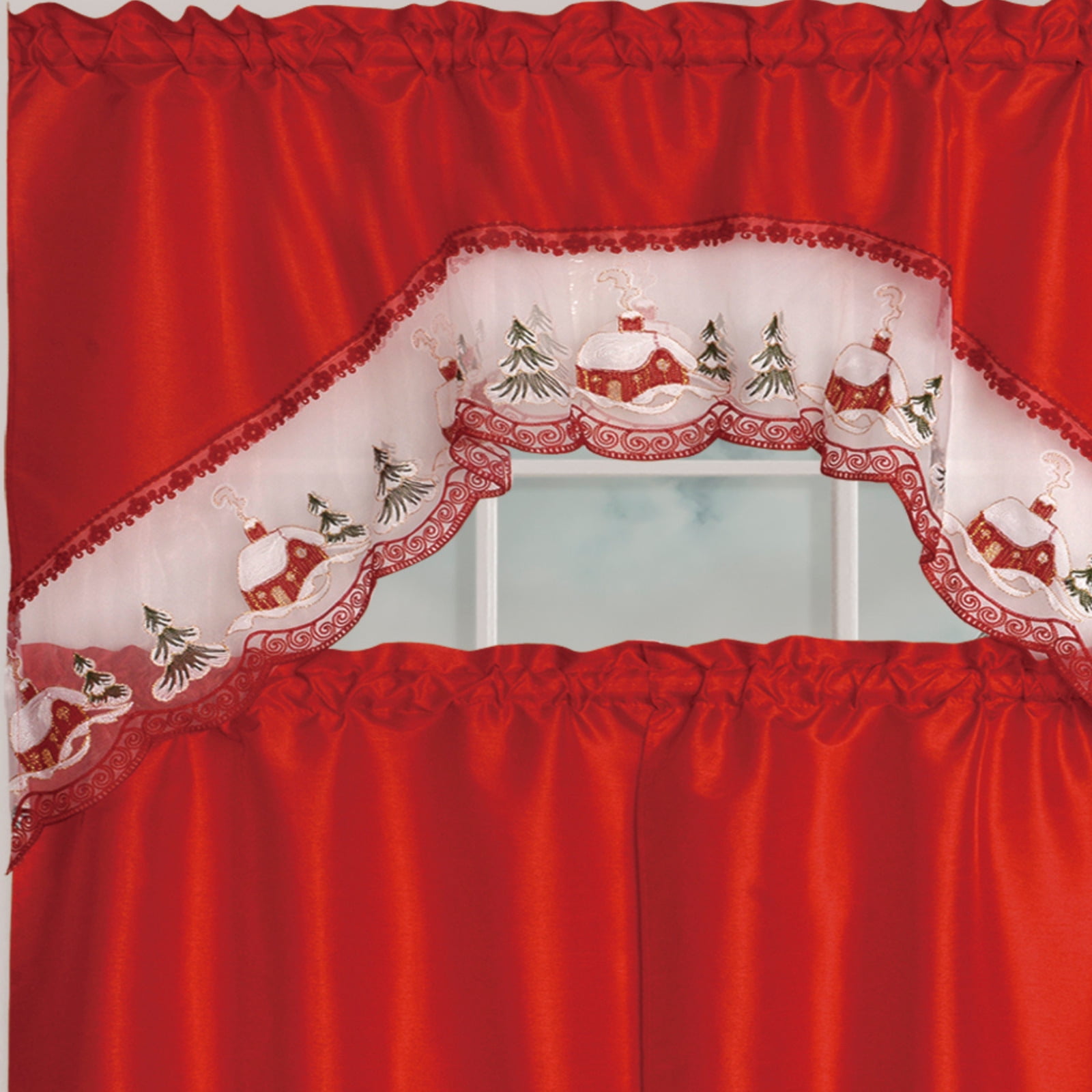 Kashi Home Holiday Kitchen Curtain Set, Swag Valance and Two