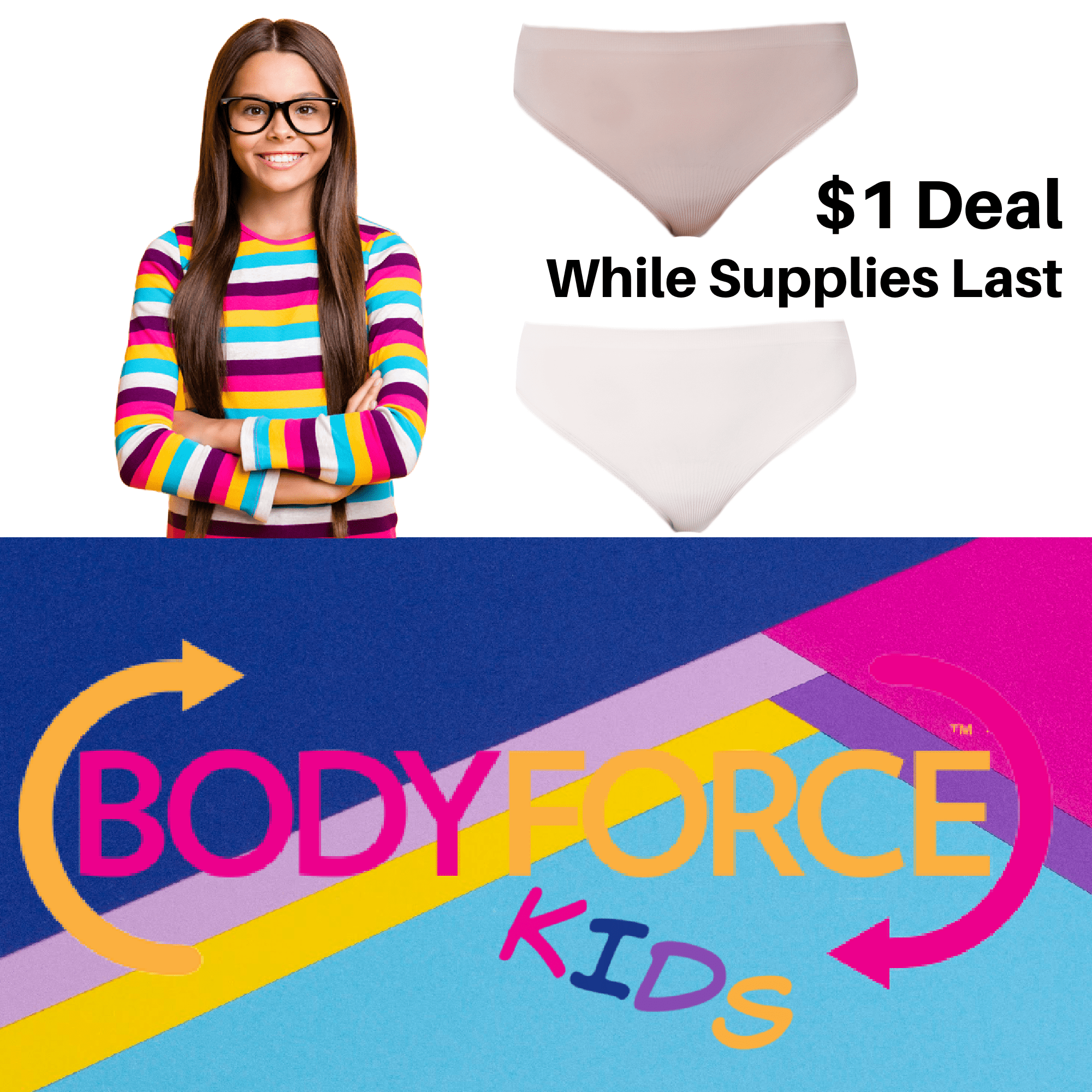 BodyForce Kid's Seamless Bikinis (Size Small, Beige & White, 5 pack) THE UNDERWEAR THAT’S FUN TO WEAR