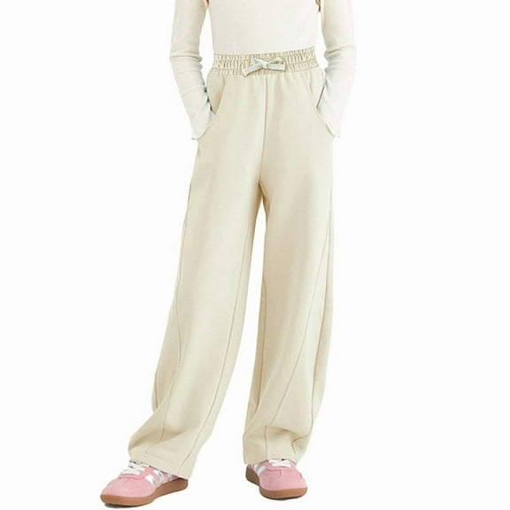 Rolanko Girls Wide Leg Sweatpants Straight Pants for Kids Girls Trousers with Pockets Sweats 4-14 Years