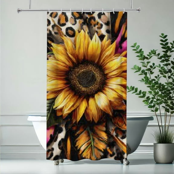 RKSupls Vintage Sunflower Leopard Shower Curtain, Valentine's Day Waterproof Shower Curtain with Hooks for Home Bathtub Bathroom  Decor Washable Curtains,90x180cm