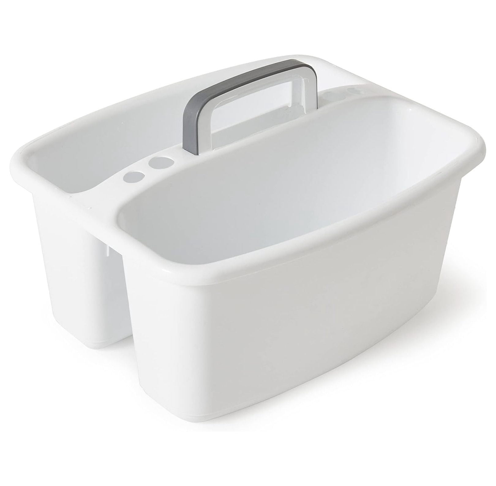 Large Portable Plastic Storage Caddy Tote w/2 Compartments with Handle Under Sink Organizer for Cleaning Supplies, , Make-up, White (6 Pack)