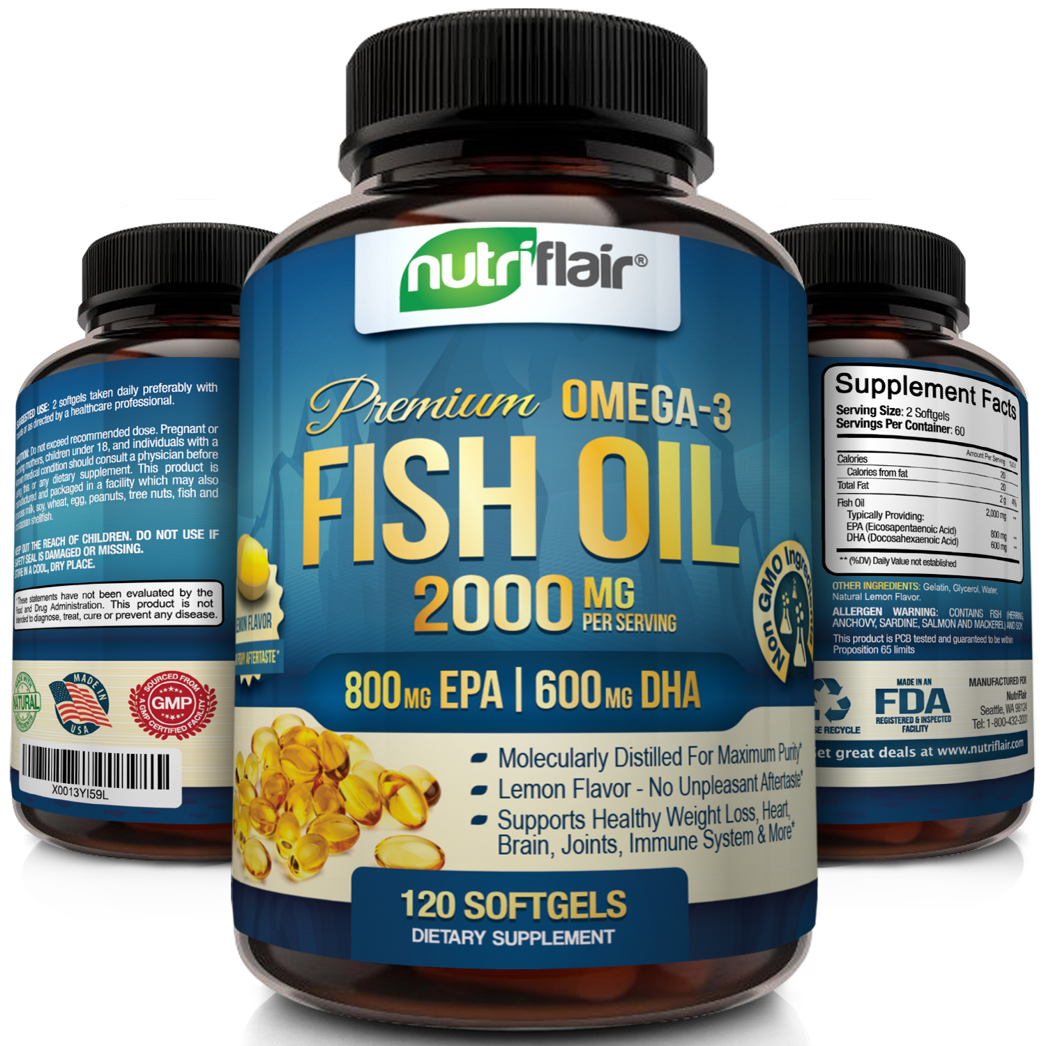 NutriFlair Fish Oil Omega 3 Supplement for Brain and Heart Health 120  Softgels - Walmart.com