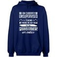 thumbnail image 2 of OXI Hoodie Sweatshirt - I am Currently Unsupervised, Basic Casual Hoodie for Men's and Women Fleece Hoodie Long Sleeve - Navy Blue 3X-Large, 2 of 3