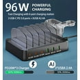thumbnail image 2 of USB C Multi Dock 6 Ports PD 96W Smart Fast Charging Dock Station 3X PD 20W USB C Charging Port, Compatible with Phones, lPads, Watches, Tablets, and Multiple Devices (6 cables included), 2 of 8