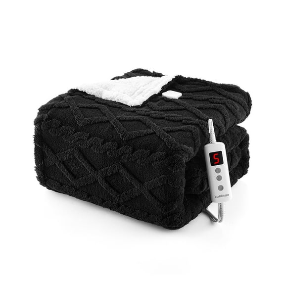 Heated Throw Blanket - Thick Tufted Sherpa Electric Blanket with 10 Heating Levels & Timer - Fast Heating, 50"×60", Black for Cozy Warmth