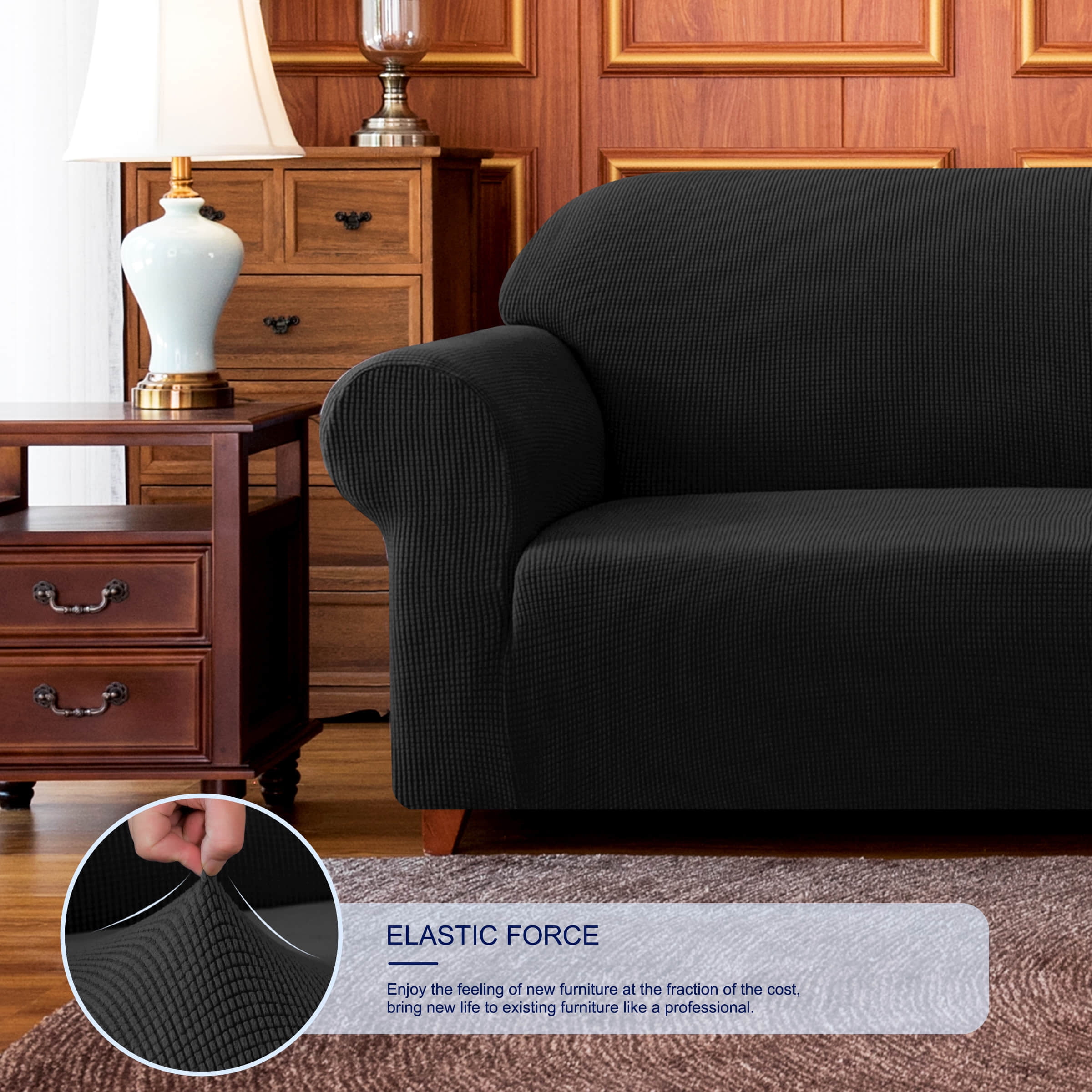Subrtex Stretch 1-Piece Textured Grid Armchair Slipcover, Black