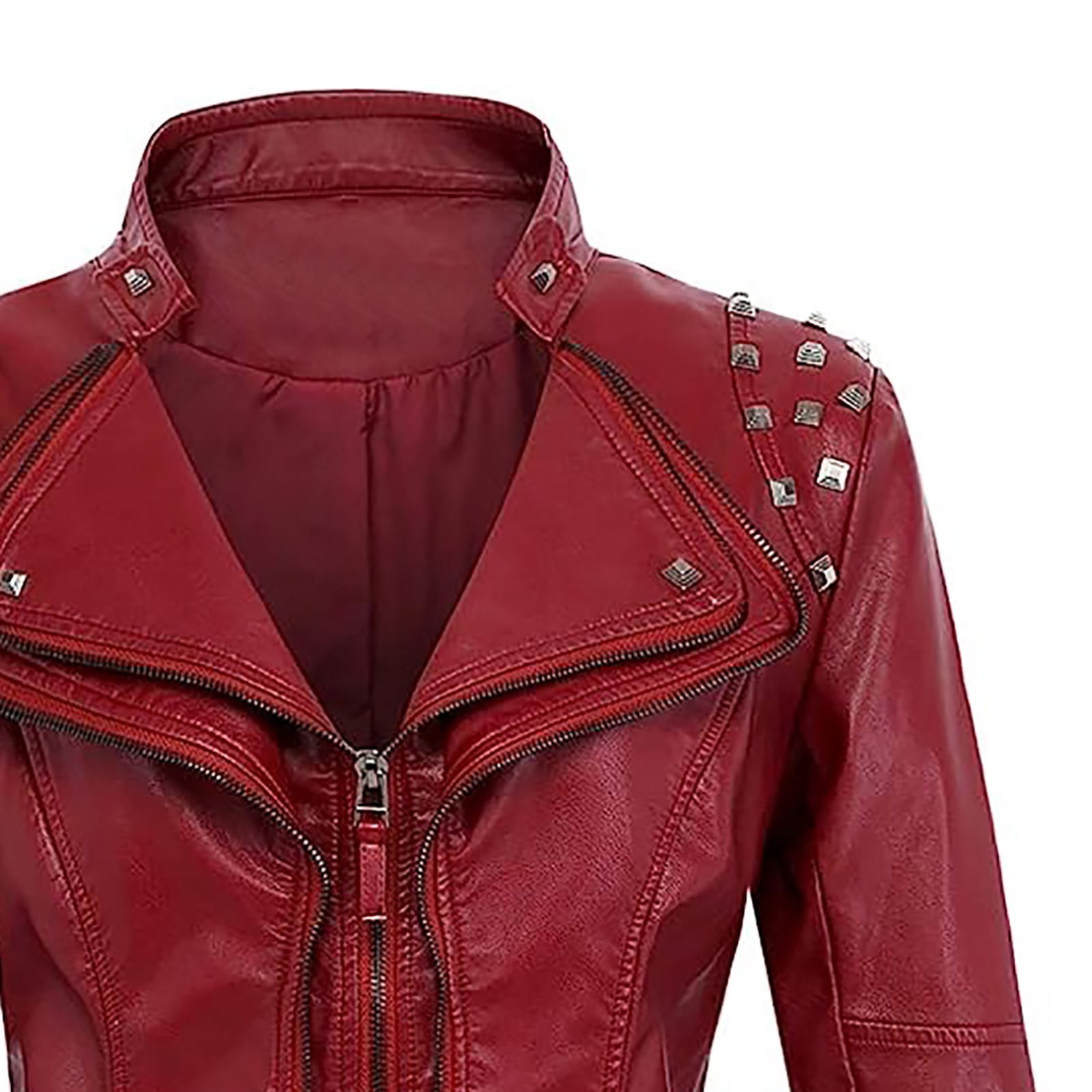 Yourumao Fall Clearance Fall Faux Leather Jackets for Women Studded Rivet Lapel Motorcycle Coat Fashion Solid Long Sleeve Moto Biker Blazer Jackets