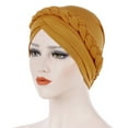 thumbnail image 2 of MSJUHEG Braid Turban Cap Twisted Braid Hat Braid Head Wrap for Women Hat Solid One Tail Chemo Beanie Scarf Warm Wrap Cap Hats for Women Fascinators Hats for Women Polyester 1PC Hat Yellow One Size, 2 of 2