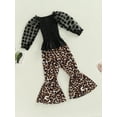 thumbnail image 3 of hirigin Girl Two Piece Set, Dot Long Lantern Sleeve Pleated Chest Tops Elastic Waist Leopard Print Flared Pants, 3 of 8