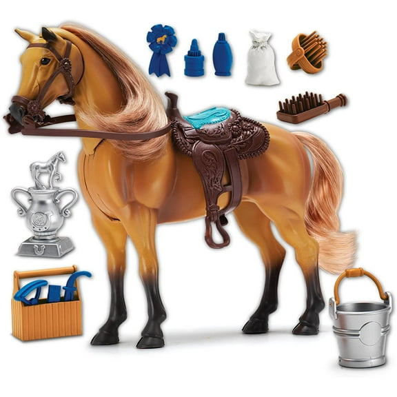 Sunny Days Entertainment | Quarter Horse with Moveable Head, Realistic Sound and 14 Grooming Accessories | Blue Ribbon Champions Deluxe Toy Horses