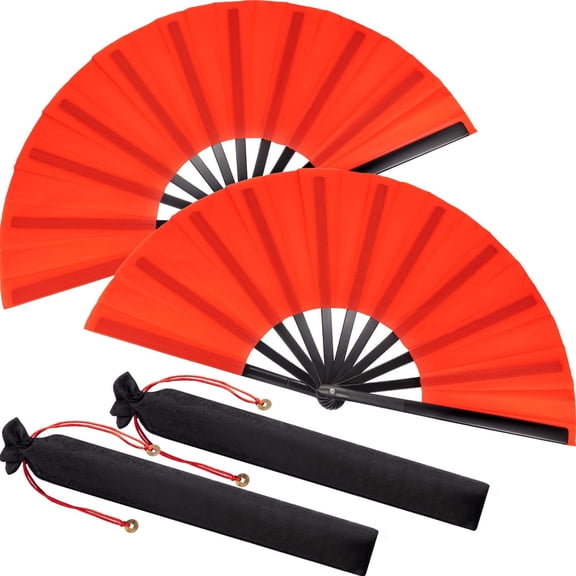 2pcs Large Folding Hand Fans Nylon-Cloth Retro Fabric Fans Chinese Kung Fu Tai Chi Hand Fan For Festival Dance Decorations