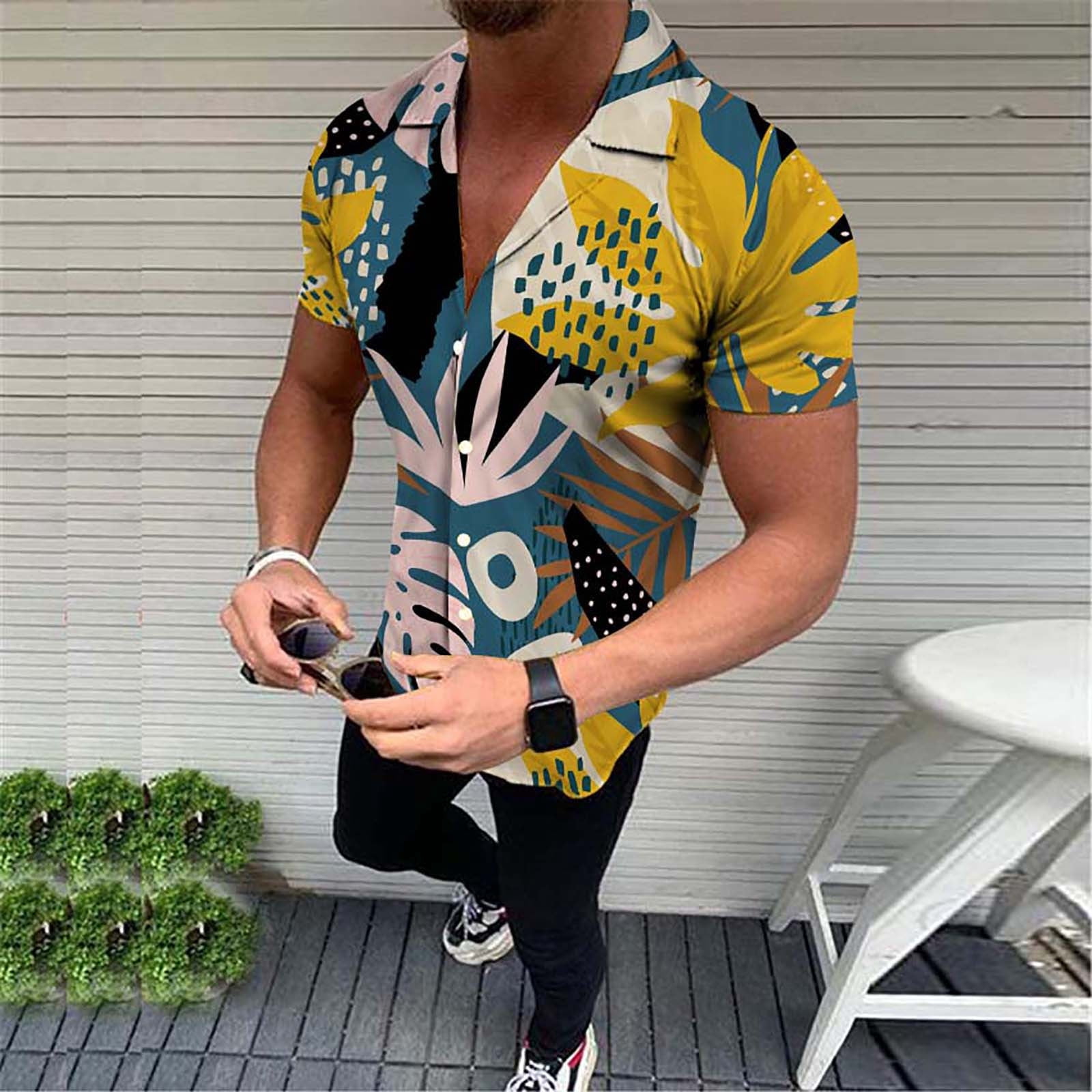 mens short sleeve hawaiian casual floral shirts
