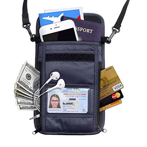 Passport Holder Neck Pouch RFID Blocking Premium PU Leather Travel Wallet Stash 