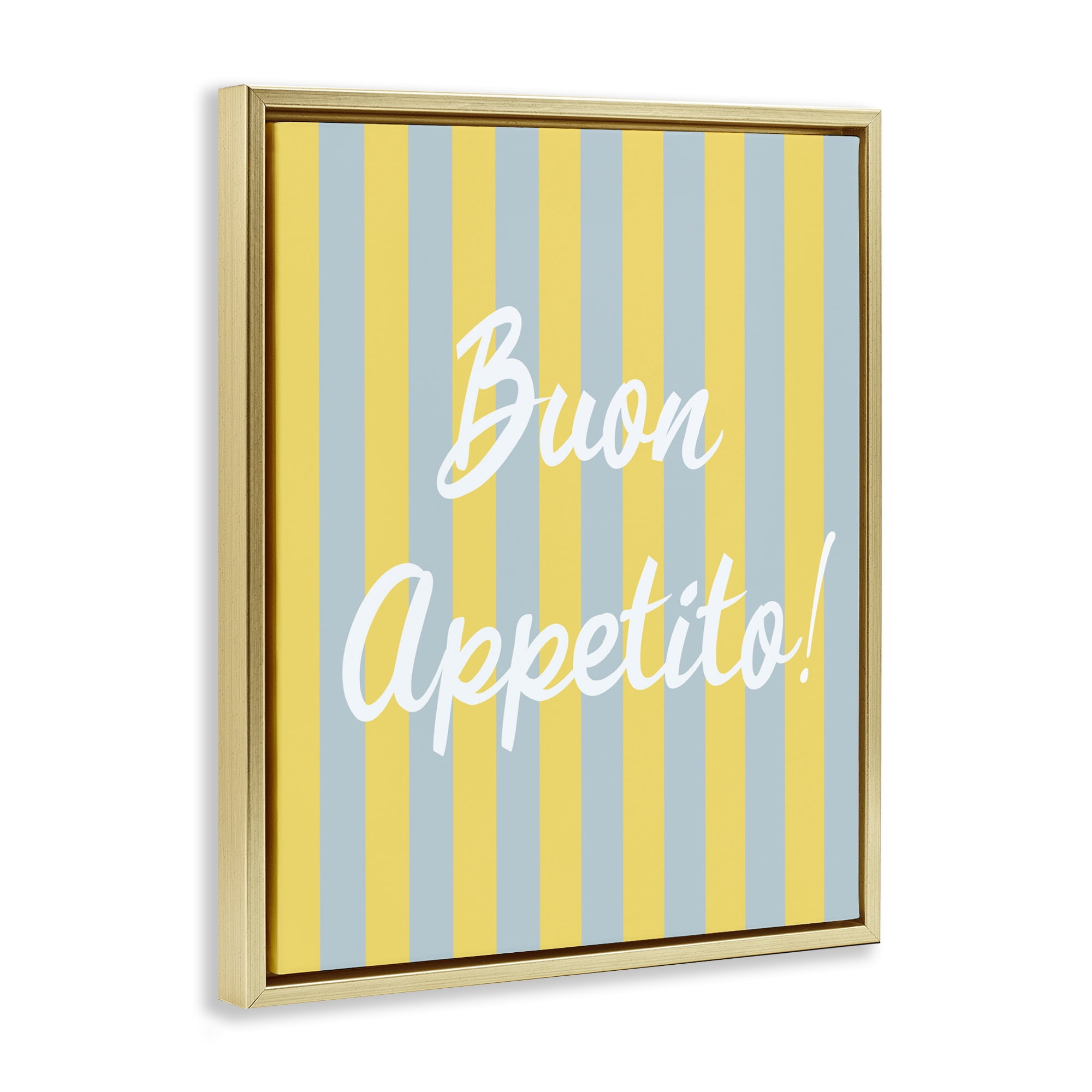 Stupell Industries Buon Appetito Blue Yellow Stripes Gold Framed Floater Canvas Wall Art, design by SD Graphics Studio