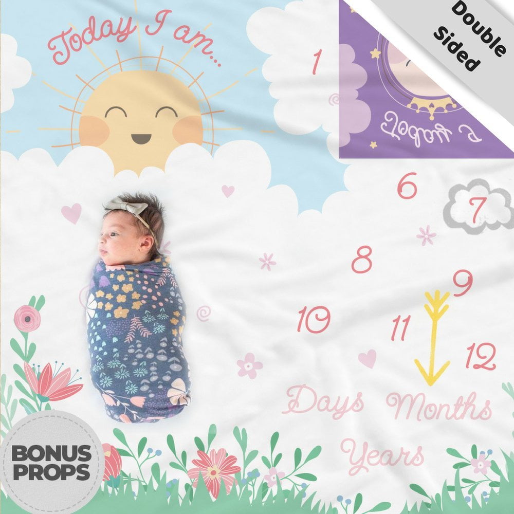 Double Sided Monthly Baby Milestone Blanket Month Blanket for Baby