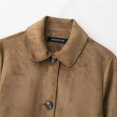 thumbnail image 4 of Unir Women Relaxed Peter Pan Collar Button Front Cropped Suede Jacket Long Sleeve Pocket Casual Daily Outer Coat 1PC XS-XL Plus Size Friendly, 4 of 5