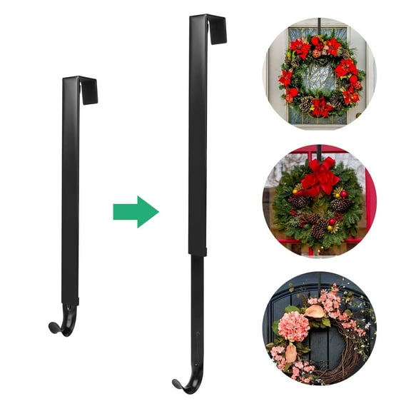 Wreath Hanger for Front Door, EEEKit 25'' Adjustable Door Hanger, Metal Wreath Hooks, Over the Door Holder for Xmas Easter Spring Wreath Decorations, Holds up to 20 lbs, Black