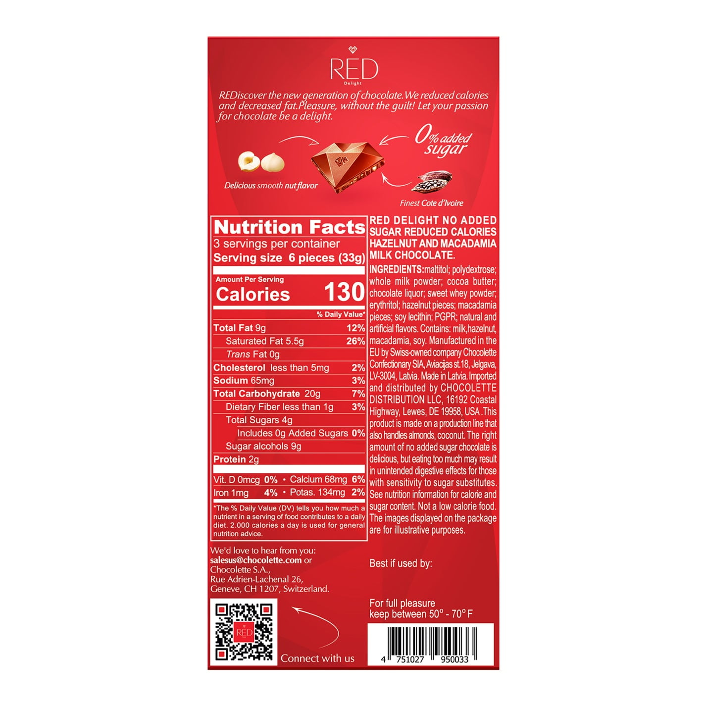 RED Delight Hazelnut and Macadamia Milk Chocolate Full Size Bars (3.53 Ounces Each)