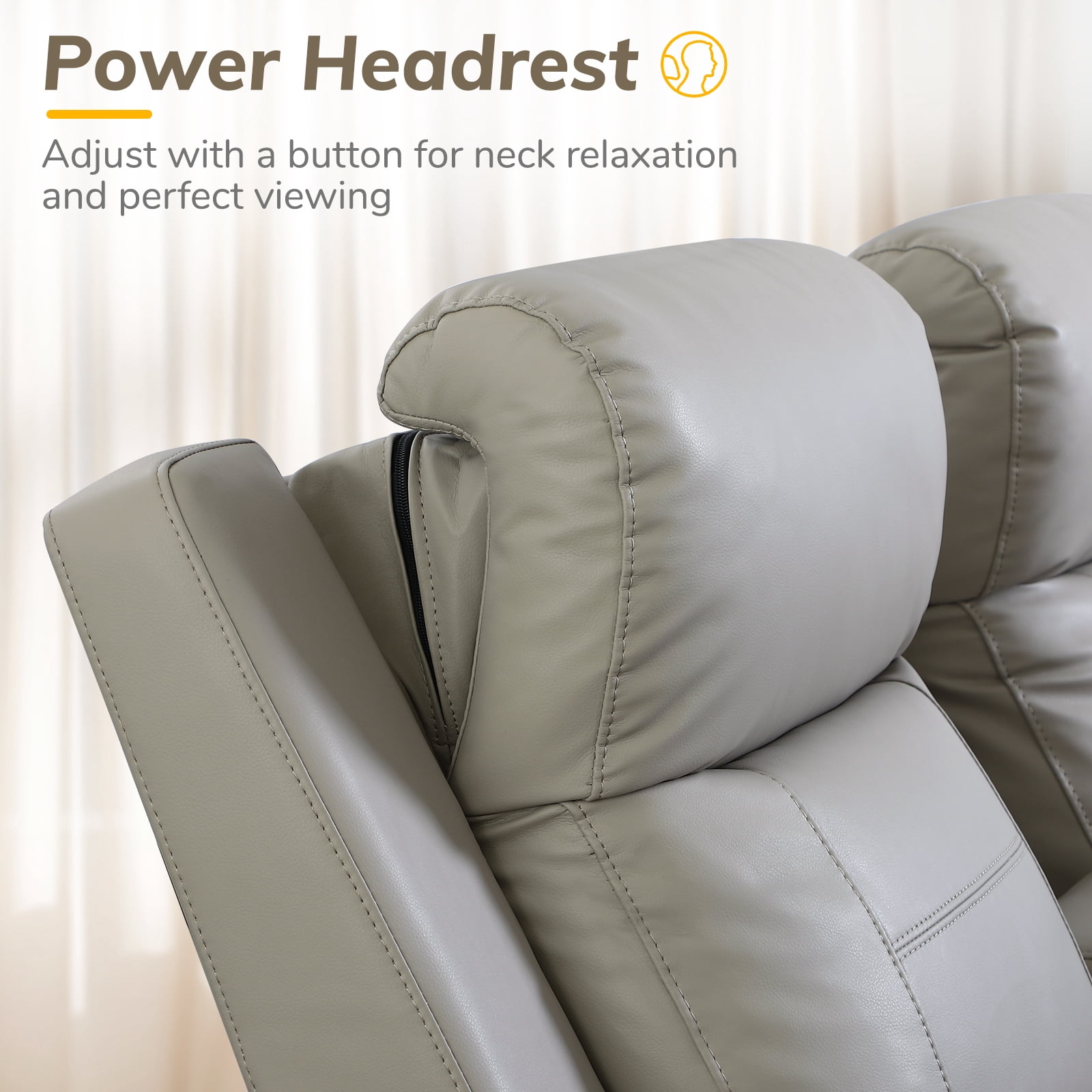 Power Recliner Loveseat, Home Theater Seating with Adjustable Headrest, Blue LED Lighting, Wireless Charging, USB, Type-C, PU Leather Reclining Sofa