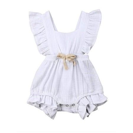 

Loalirando Newborn Baby Girl Ruffle Solid Color Romper Bodysuit 0-24 Months