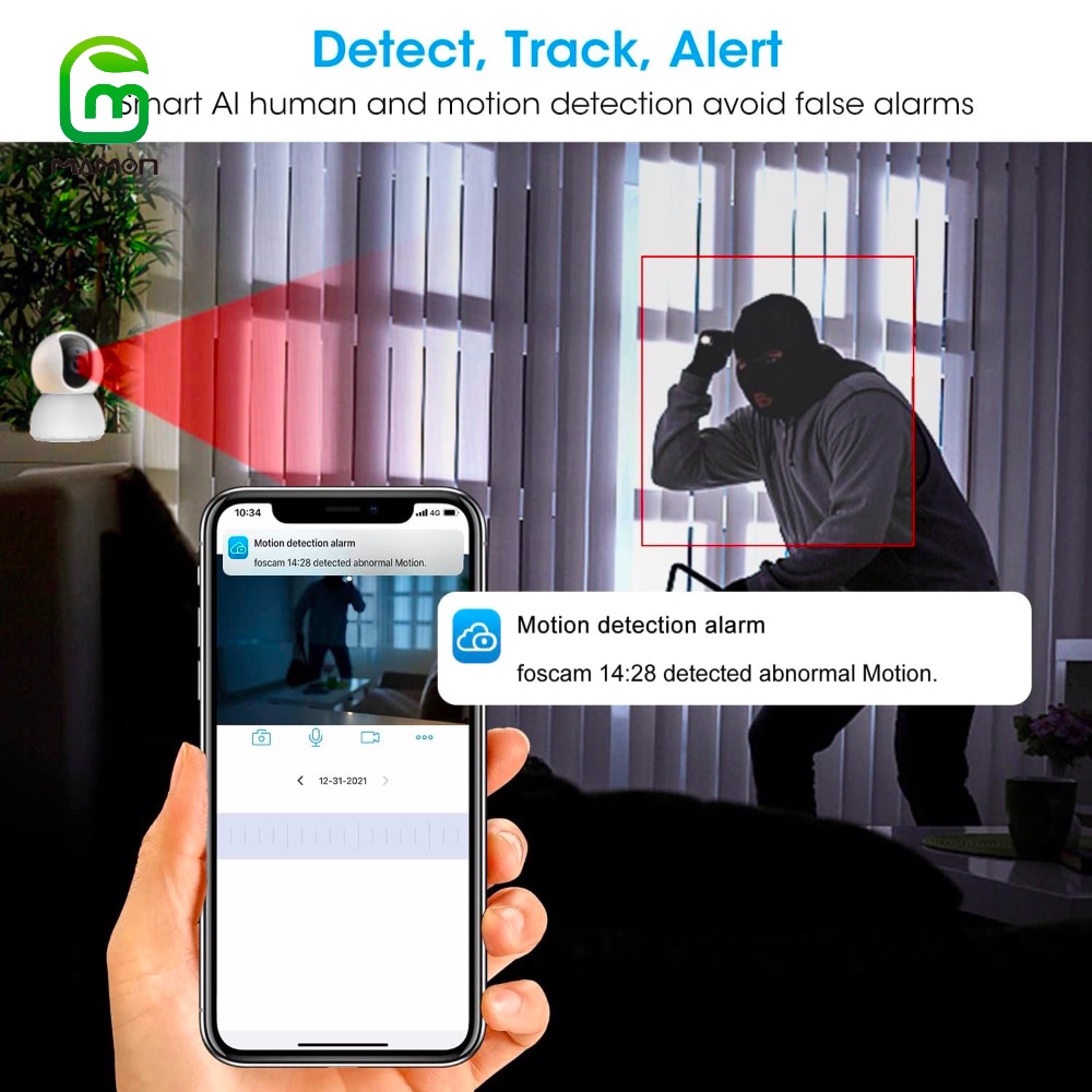 MAMON Baby Monitor Indoor Security WiFi Camera 3MP 1296P with Pan Tilt Zoom/ Motion Alerts Ideal for Baby and Pet Home Security Multiple Storage Options