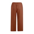 thumbnail image 5 of SDNall Wide Leg Capris for Women Casual Solid Cotton Linen Drawstring Elastic Waist Wide Leg Pants Cropped Trousers Cotton and Linen Capris Pants (Orange, Sizes S-XXXL), 5 of 9