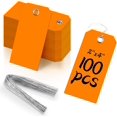 thumbnail image 1 of shiyou-100 Pieces 2x4 Inch Orange Plastic Shipping Tags With Wires - Heavy Duty Waterproof Labels for Gift, Luggage, Garage Inventory - Reinforced Hang Tags With String, 1 of 4