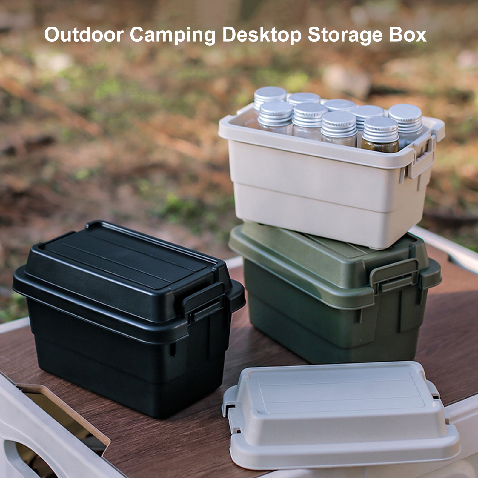 PP Storage Box, Industrial Tote Bin with Lids and Latching Buckles,  Stackable Camping Storage Container for Shoes, Storage Room, Toys, Garage  Green 