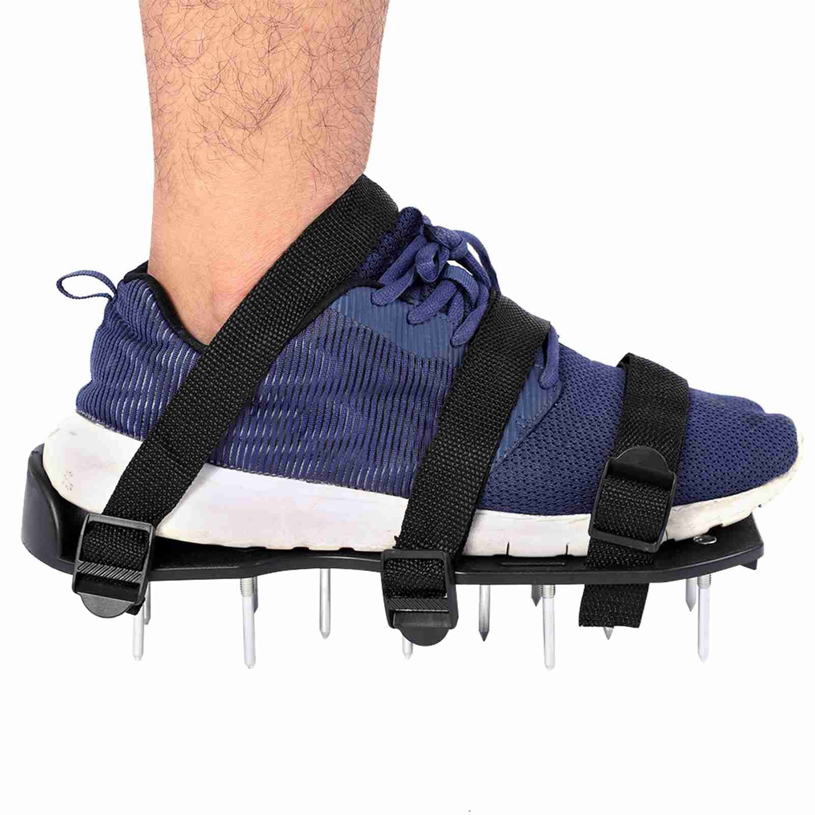 YAHHU Heavy Duty Lawn Aerator Shoes 3 Straps Spiked Sandals for Soil Aeration, 11.81 inches / 30 cm, Green/Black