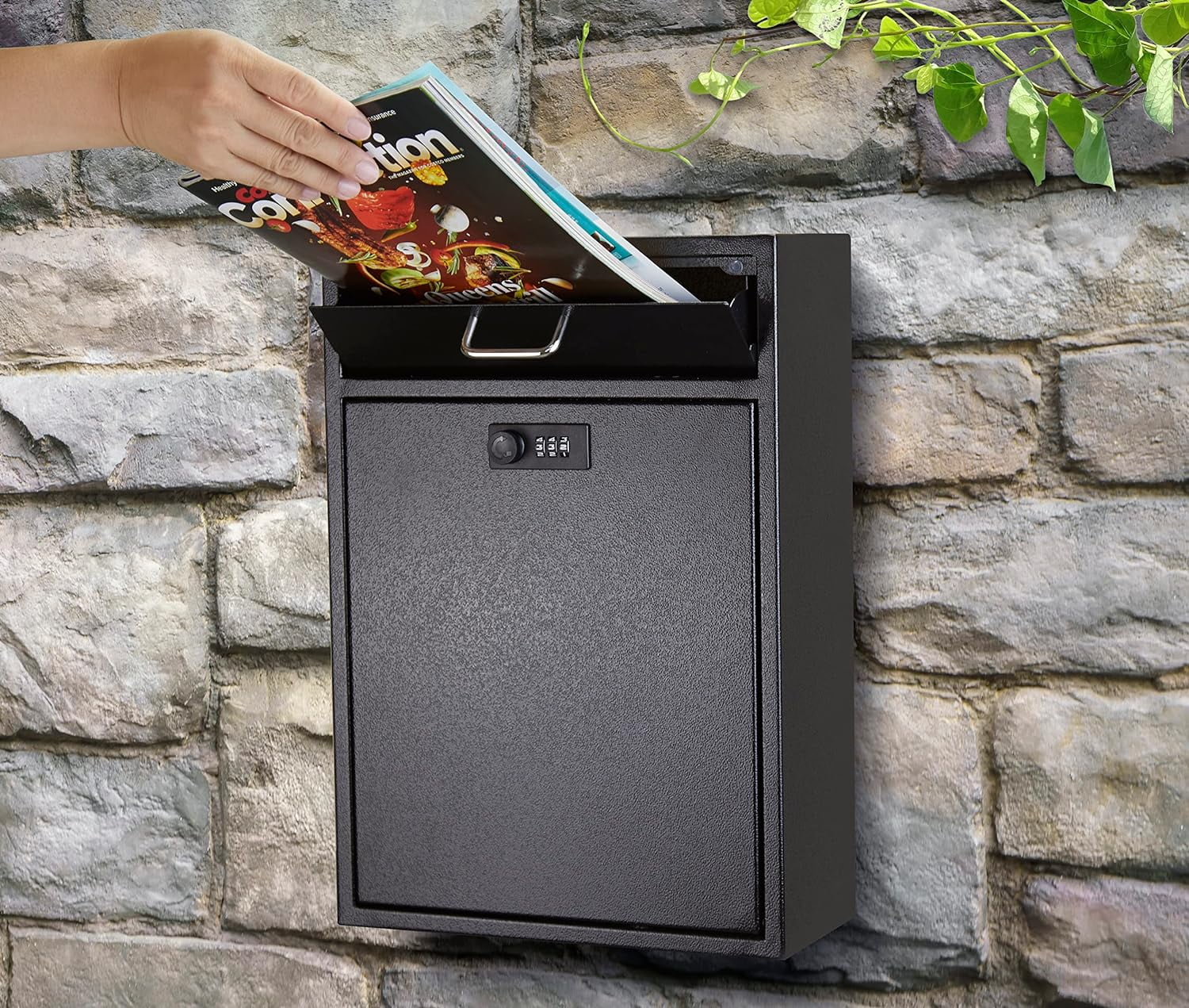 POCHAR Wall Mounted Mailbox with Combination Lock, Anti-Theft Heavy Duty Steel Drop Box for Night Key, Deposit, Money, Cash, Paperwork (11'' x 4.75'' x 15.75'')
